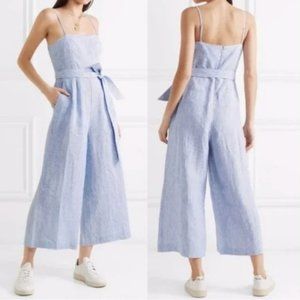JCrew Seersucker blue and white striped linen jumpsuit. Gently used